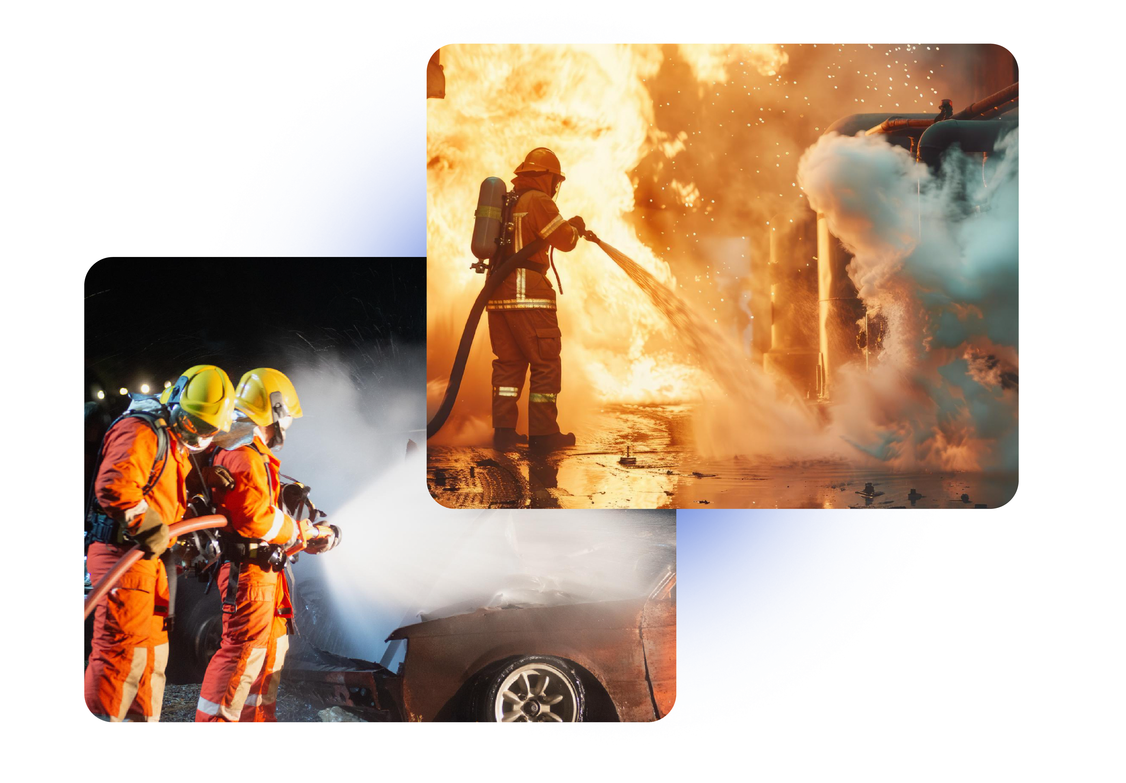 Firefighters using AFFF foam at emergency scene